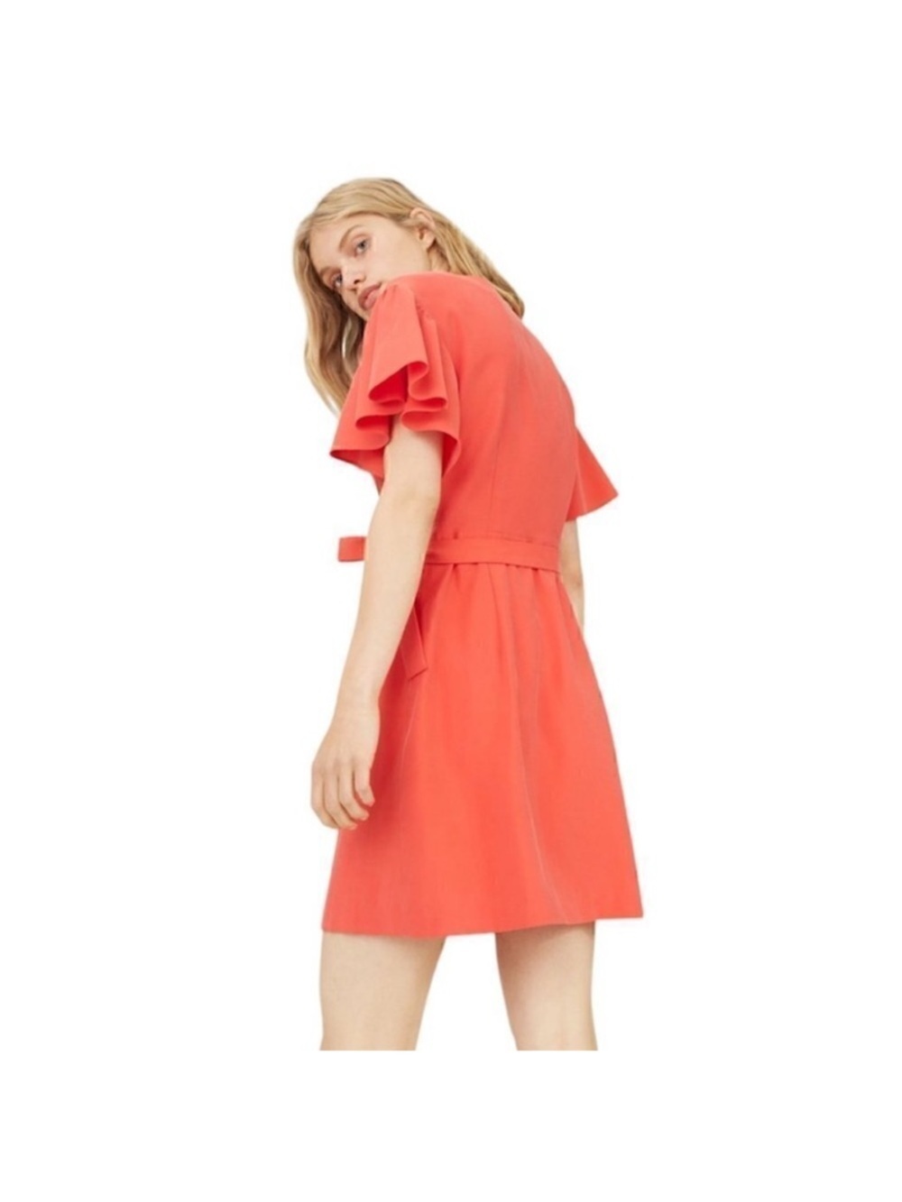 Club Monaco Geovanna Flutter Sleeve Red Wrap Dress - Picture 2 of 5